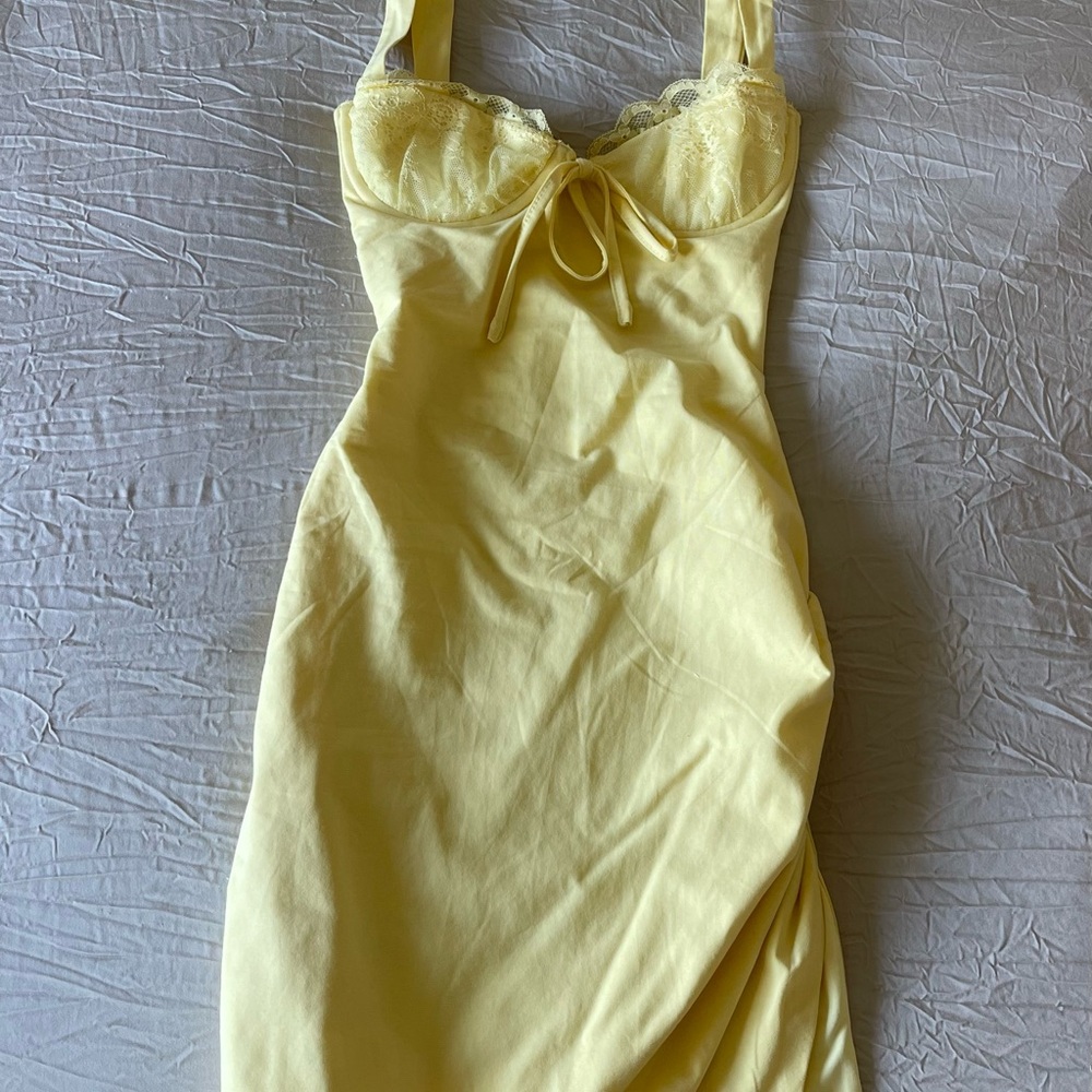 Yellow Mini Dress with Lace Detail